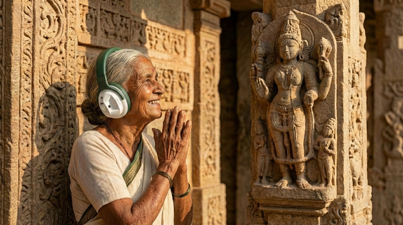 Visitor using Drishti at heritage site